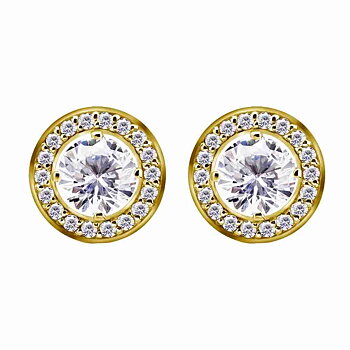 Örhänge - dubbla kristallörhänge 6 mm - kirurgiskt stål - 24K guld PVD