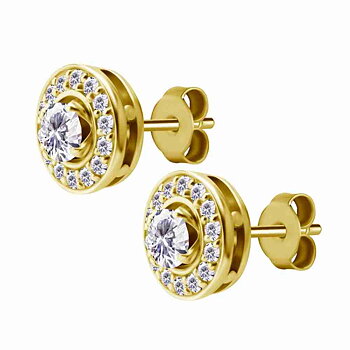 Örhänge - dubbla kristallörhänge 4 mm - kirurgiskt stål - 24K guld PVD