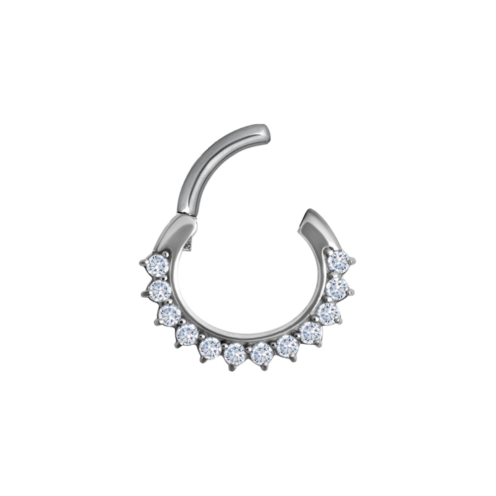 Clicker curved large - 1,6 - 8 mm - stål med vita kristaller - 2
