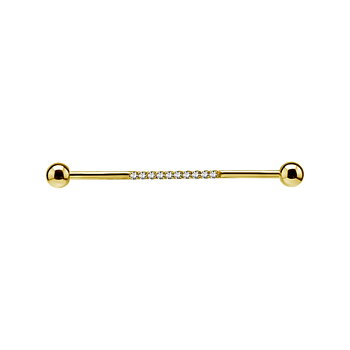 Lång barbell - 1,6 mm - guld med kristaller