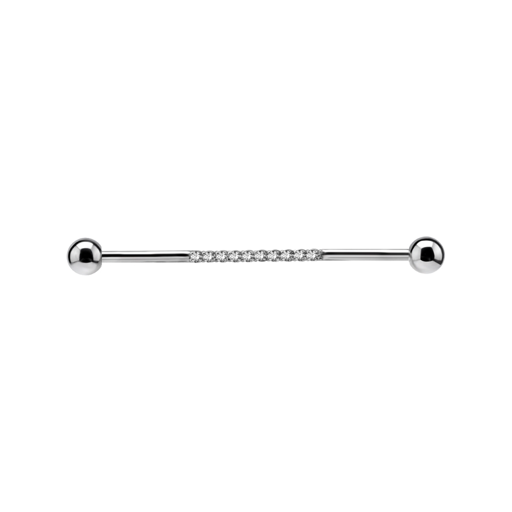 Lång barbell - 1,6 mm - stål med kristaller