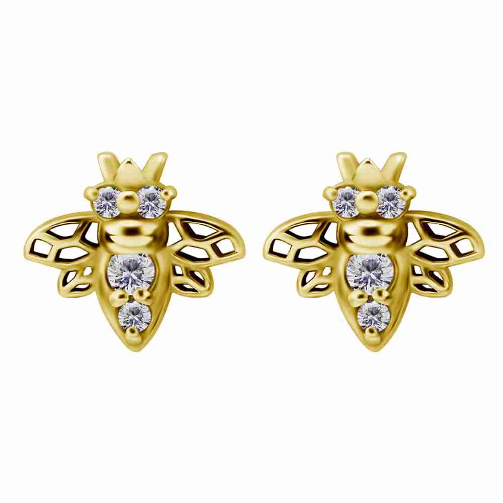 Earring - bee with crystals - surgical steel - 18K gold PVD - 2