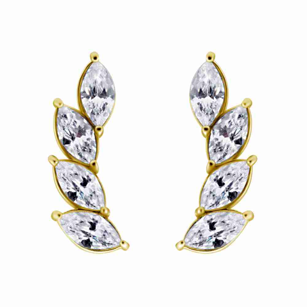 Earring - curved shape - 4 oval crystals - surgical steel - 18K gold PVD - 2