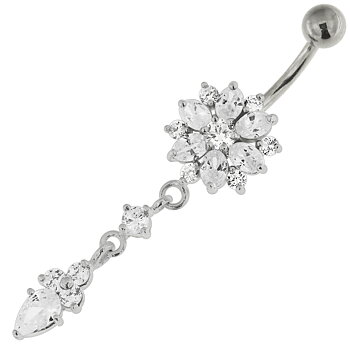Navelpiercing - blomma och droppformat kristallhänge