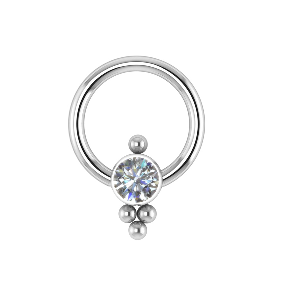 Piercingring med kristall - 1,2 mm - titan