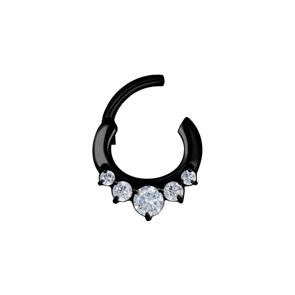 Clicker curved- 1,2 - 6 mm - svart med vit kristall - 2