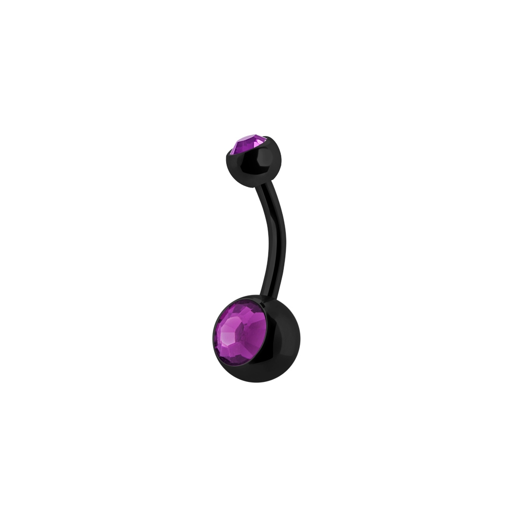 Navelpiercing - Svart - Dubbel Vit kristall - 4