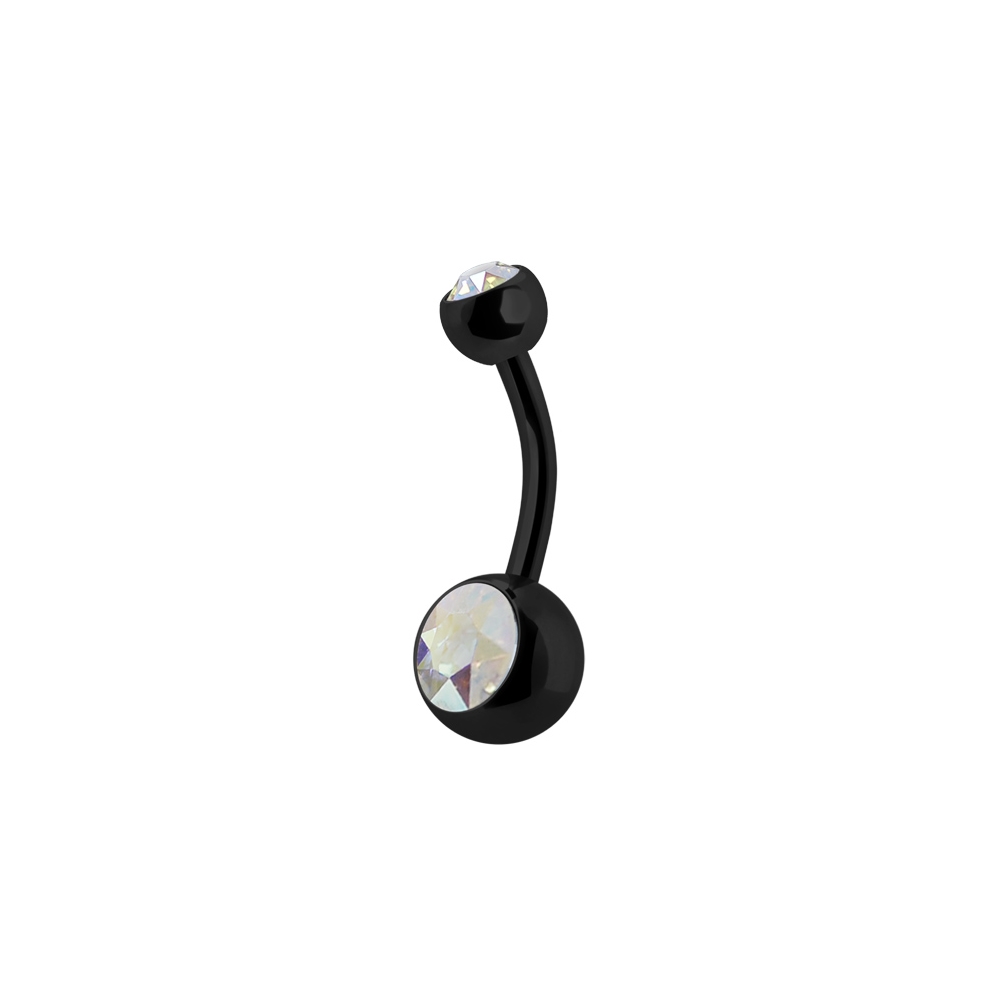 Navelpiercing - Svart - Dubbel Vit kristall - 2