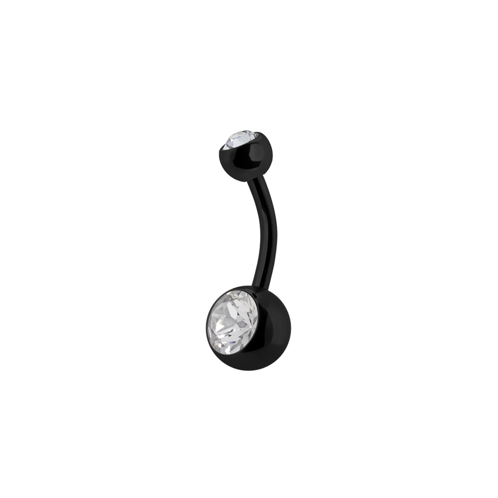 Navelpiercing - Svart - Dubbel Vit kristall