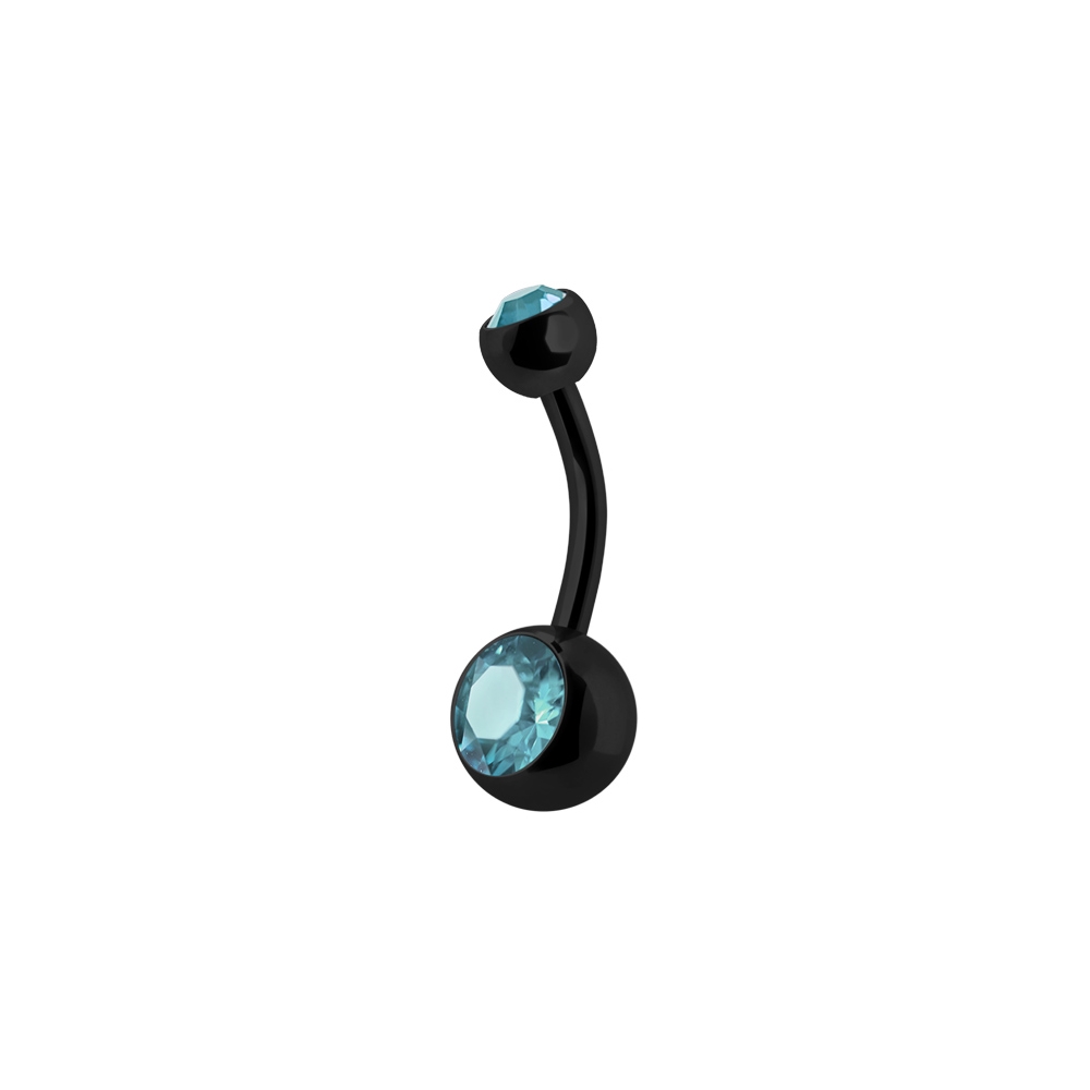 Navelpiercing - Svart - Dubbel Vit kristall - 3