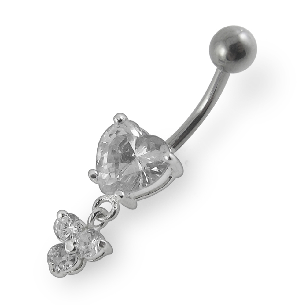 Navelpiercing - hjärtformad kristall - hängande blomma