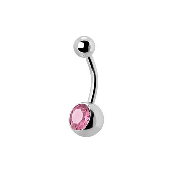Navelpiercing - 1,6 mm - Stål - Rosa kristall