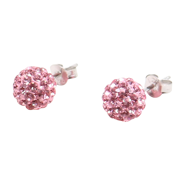 Silverörhängen, 6 mm med rosa swarovskikristaller - 2