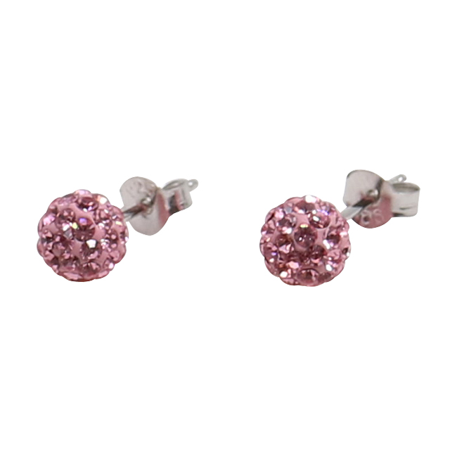 Silverörhängen, 6 mm med rosa swarovskikristaller