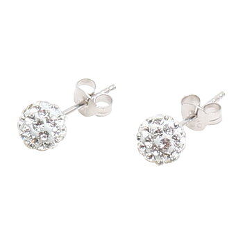 Silverörhängen, 6 mm med vita swarovskikristaller