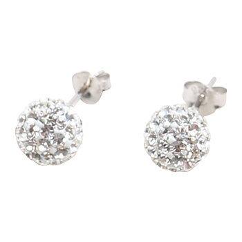 Silverörhängen, 8 mm med vita swarovskikristaller