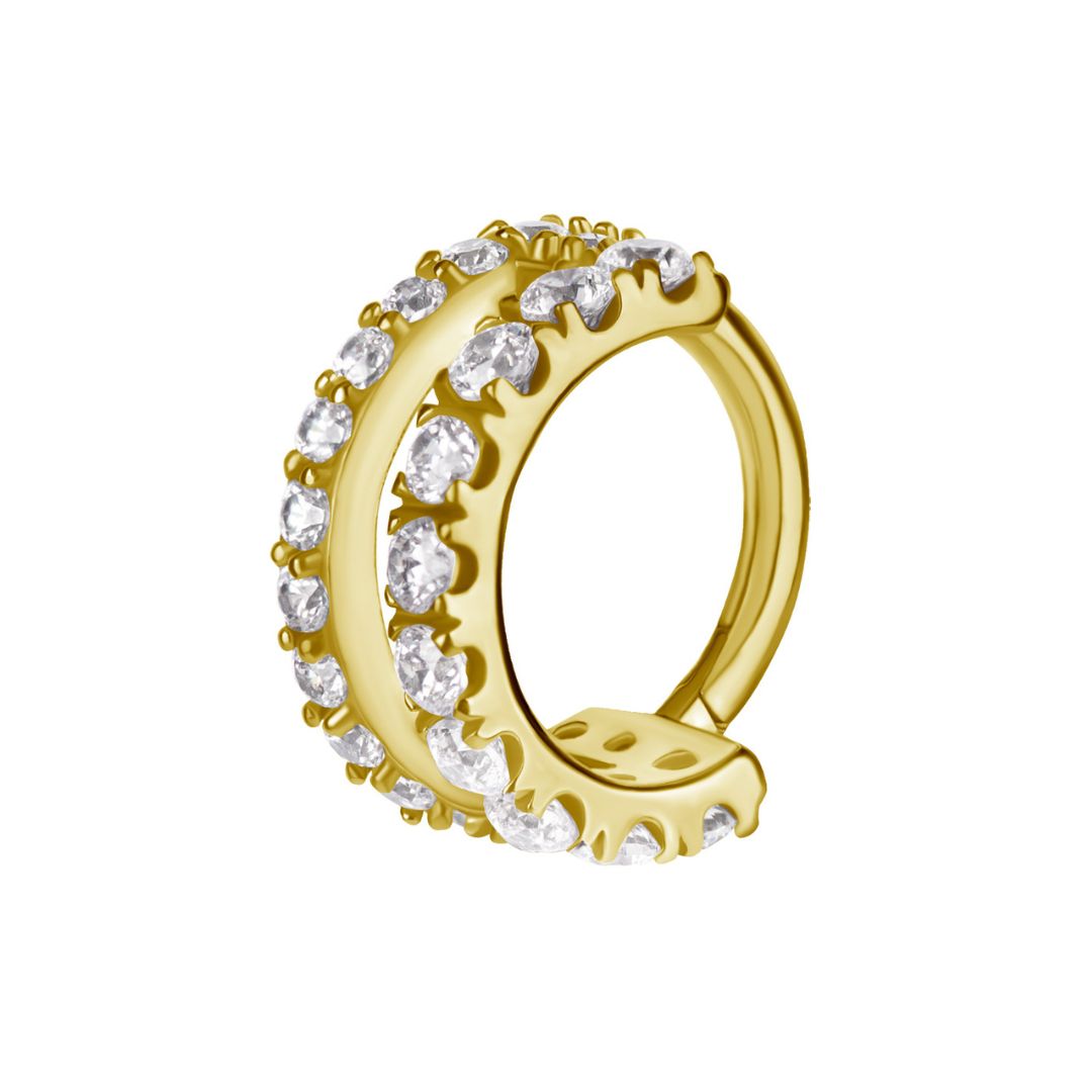Clicker ring double row - white crystals - surgical steel - 3