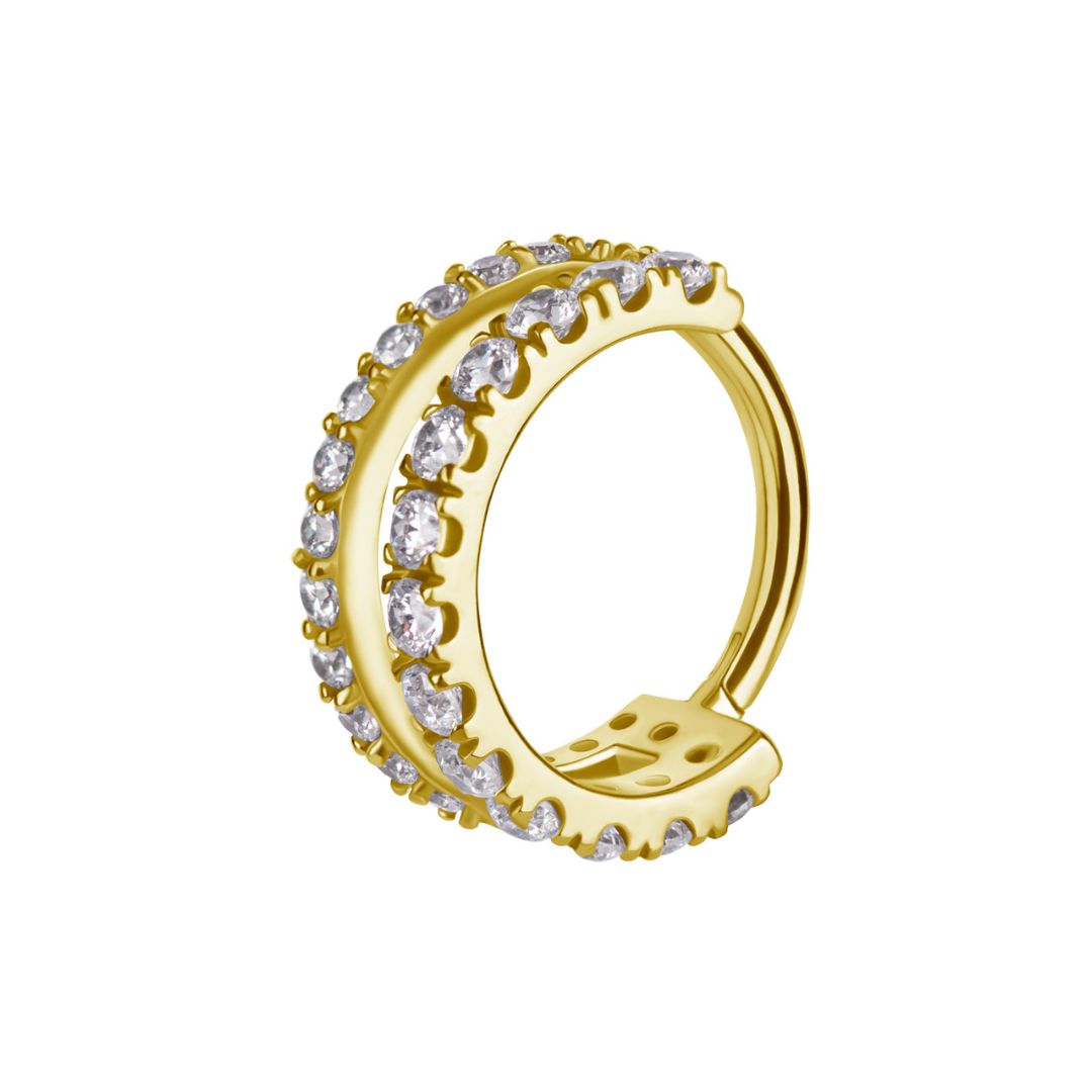 Clicker ring double row - white crystals - surgical steel
