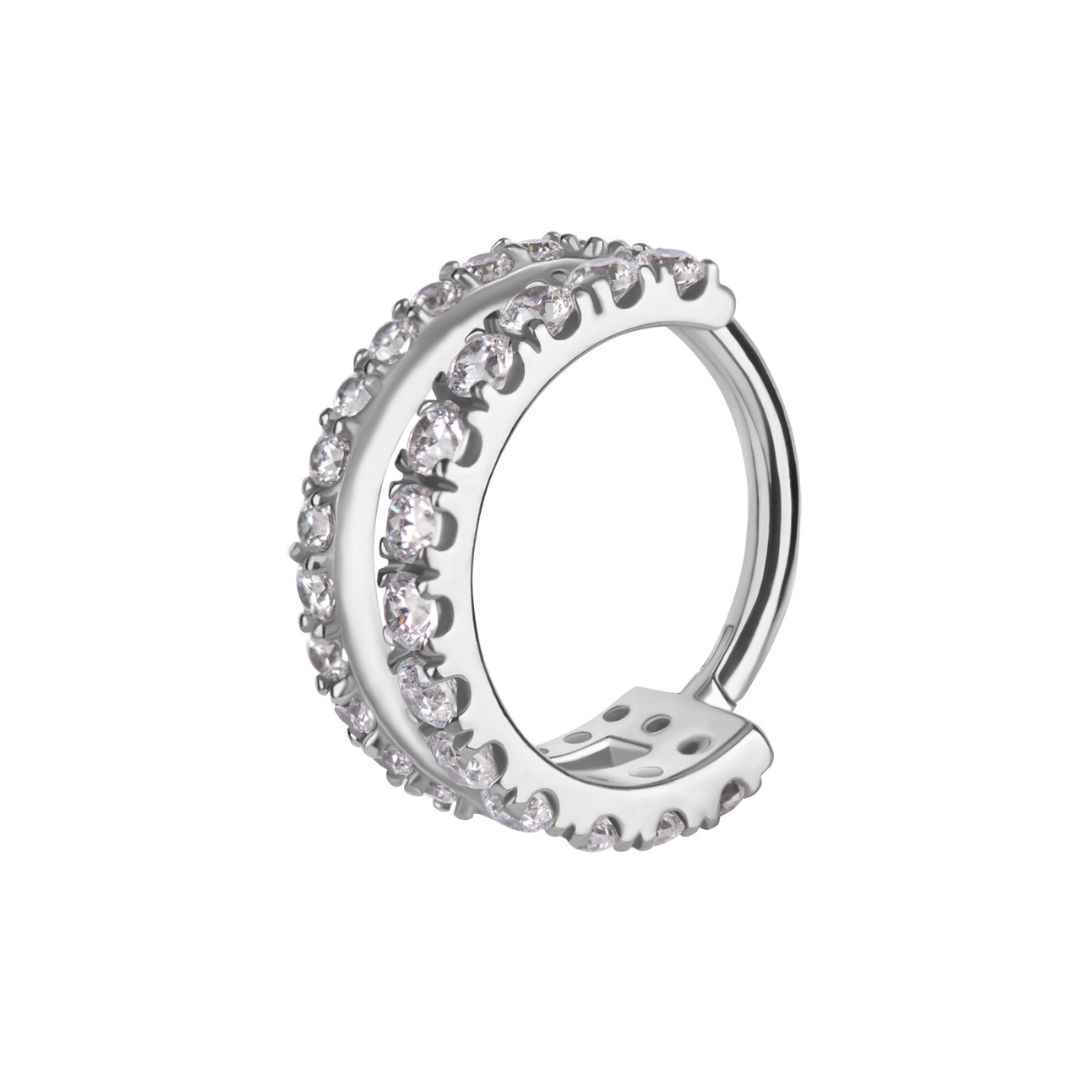 Clicker ring double row - white crystals - surgical steel