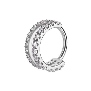 Clicker ring double row - white crystals - surgical steel