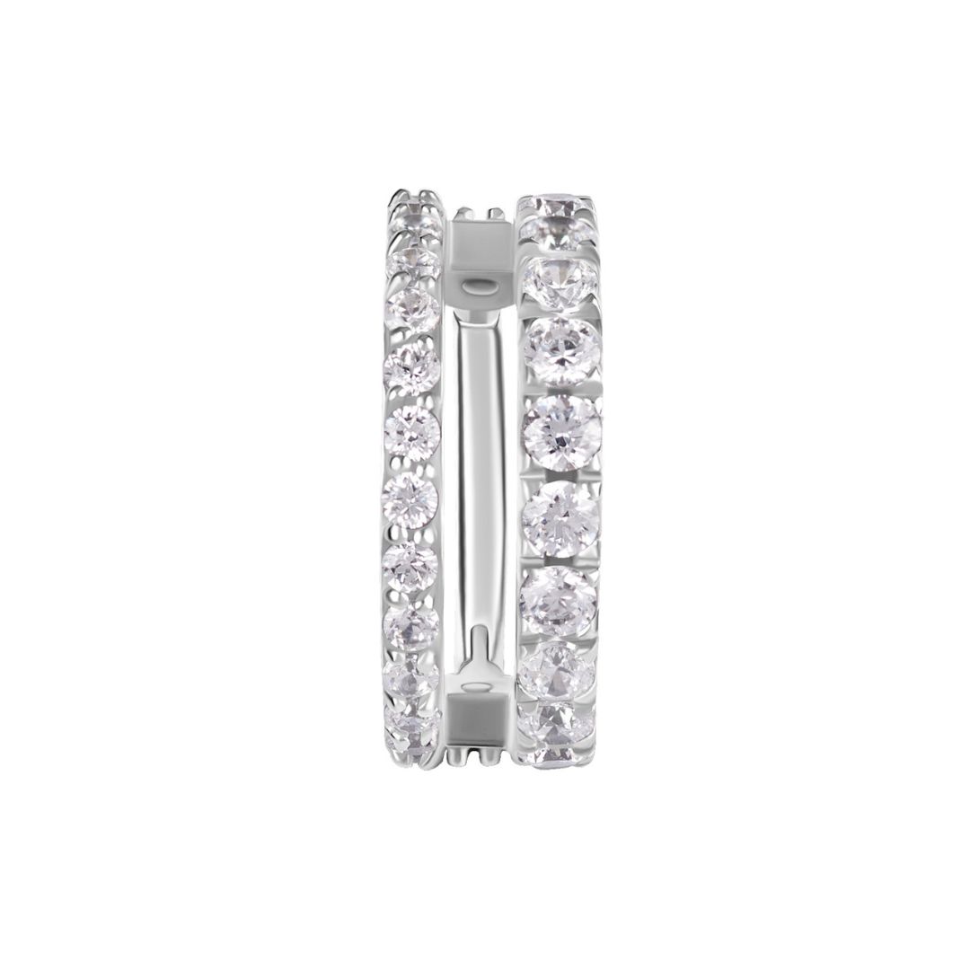 Clicker ring double row - white crystals - surgical steel - 2