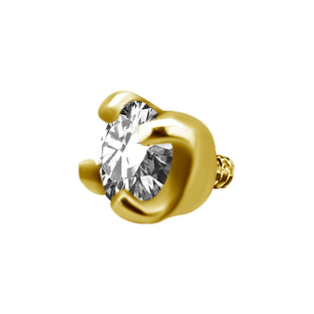 Top to internally threaded labret - white crystal - gold PVD - 2