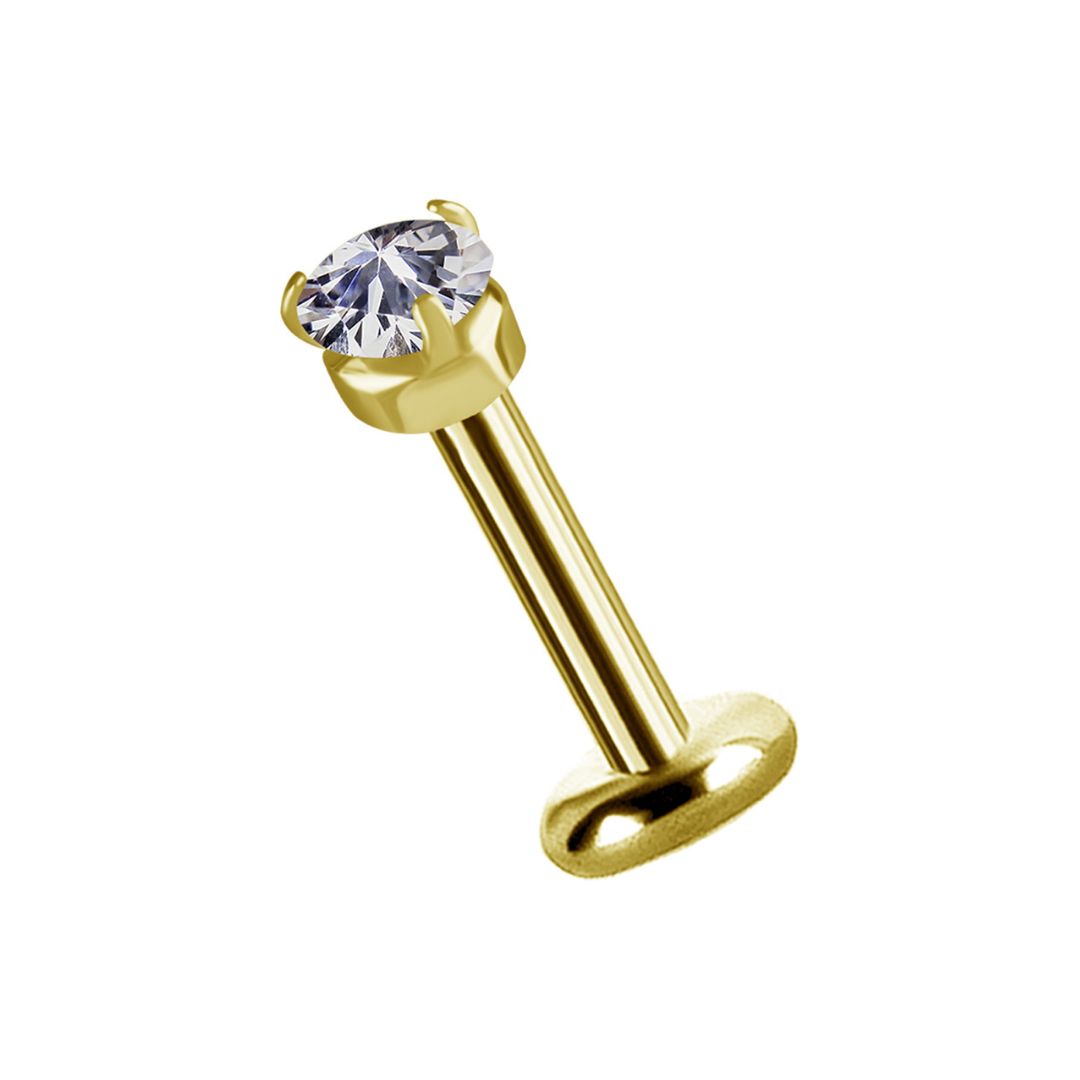 Top to internally threaded labret - white crystal - gold PVD - 3