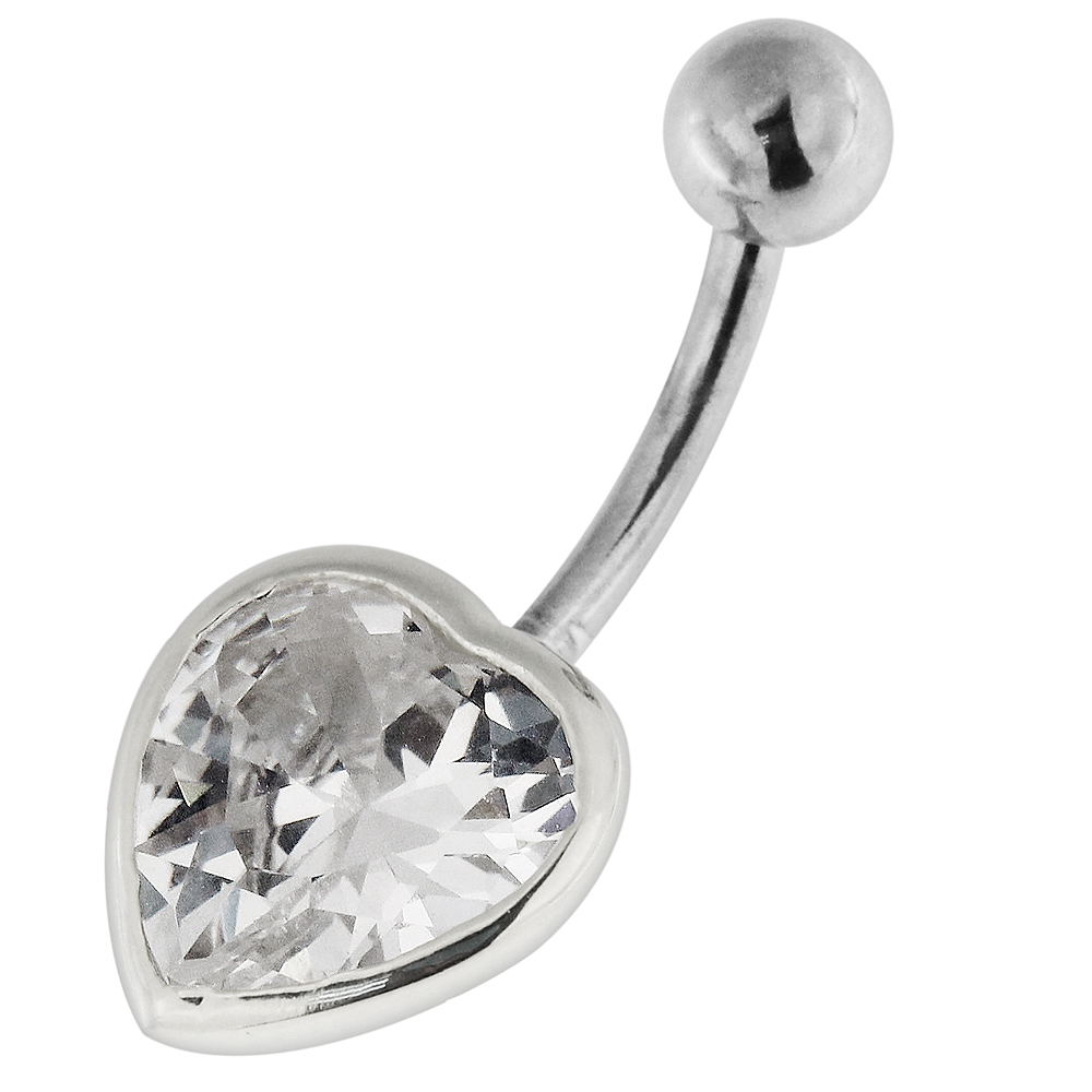 Navelpiercing - 1,6 mm - Stort hjärta - kristall - Stål