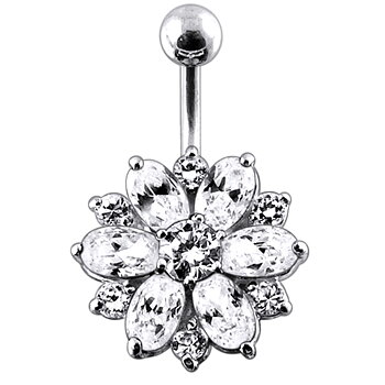 Navelpiercing - 1,6 mm - Kristall - blomma - Stål