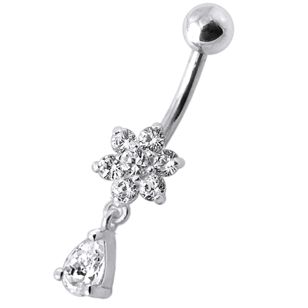 Navelpiercing - blomma med droppformad kristall