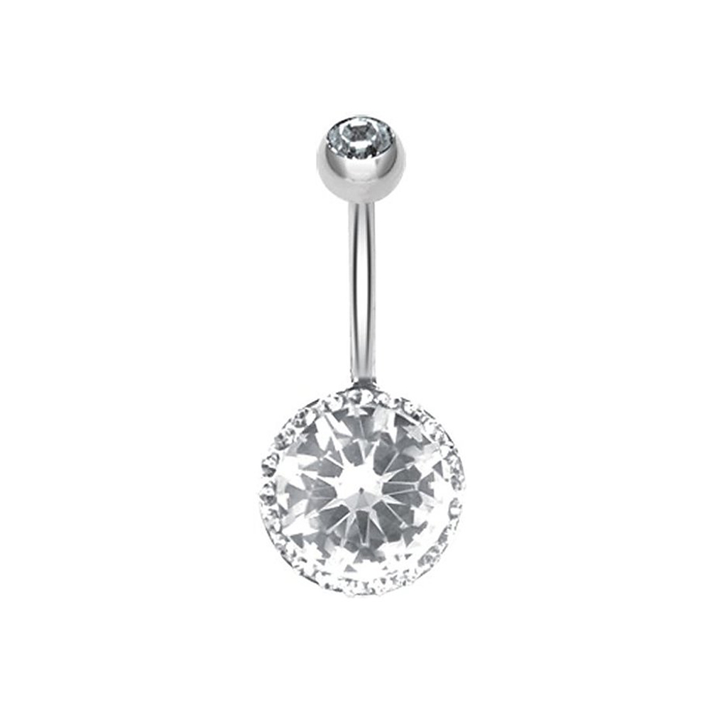Navelpiercing - swarovskikristall - 1,6 mm - vit kristall