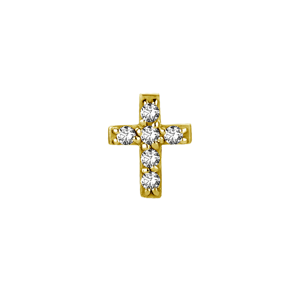 Topp till invändigt gängad labret - kors - 24K guld PVD