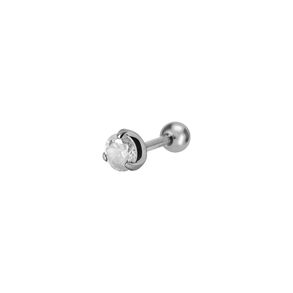 Barbell  enkel - 1,2 mm - 6 mm - 4 mm vit kristall