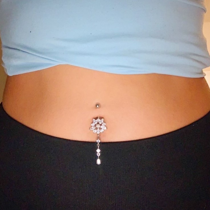 Navelpiercing - stor kristallblomma med hänge - 4