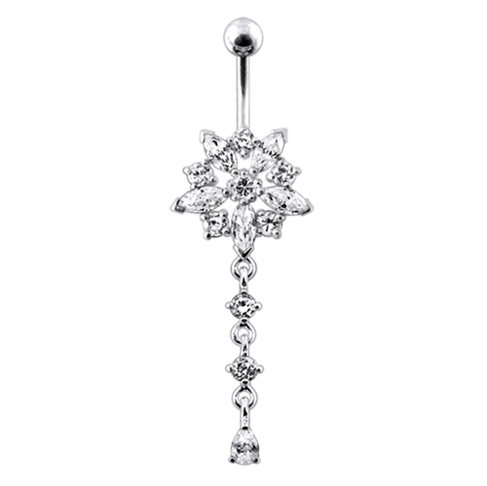 Navelpiercing - stor kristallblomma med hänge