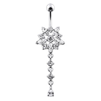 Navelpiercing - stor kristallblomma med hänge