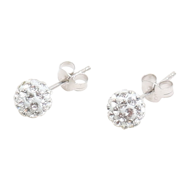 Silver earrings, 10 mm with white swarovski crystals - 2