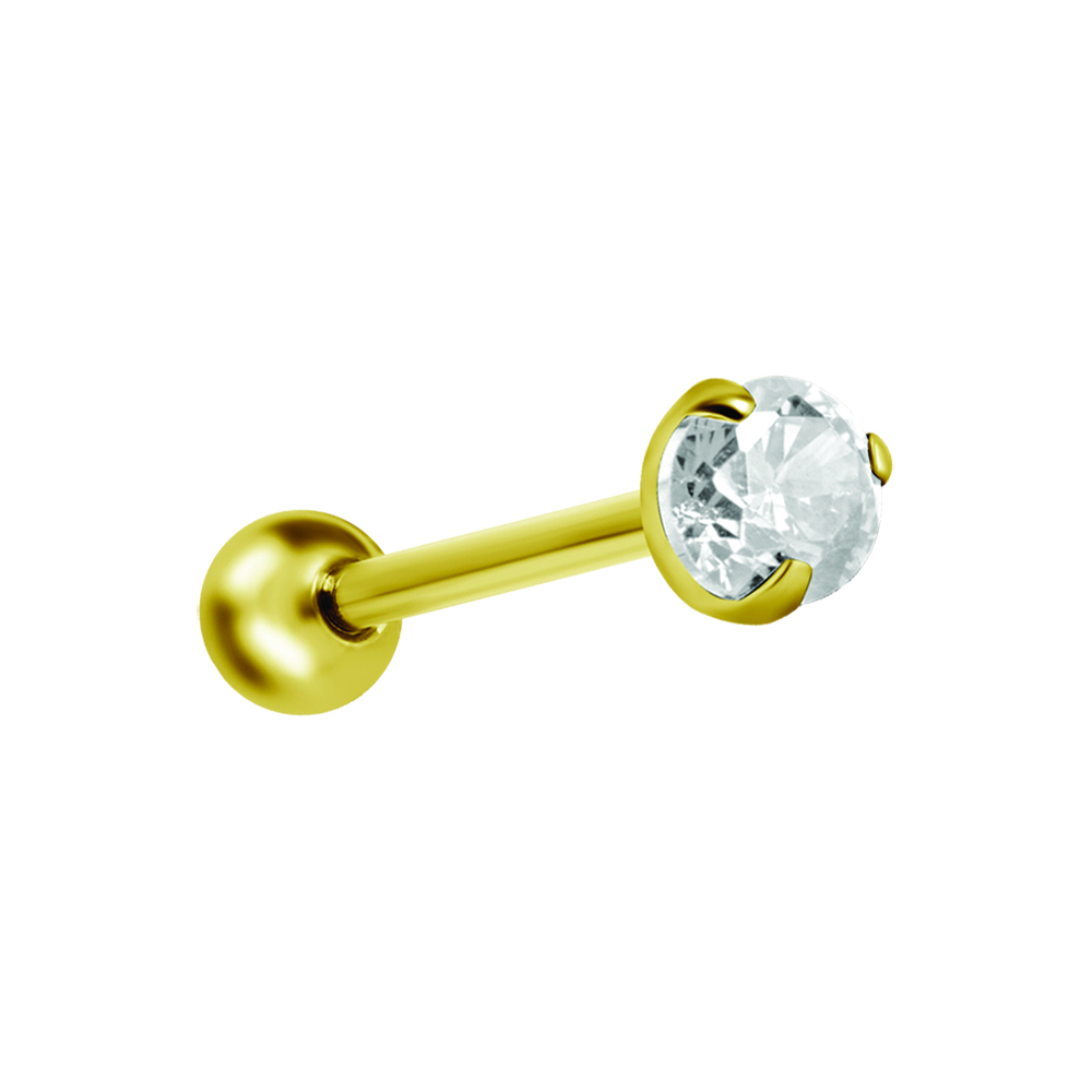 Barbell  enkel - 1,2 mm - 6 mm - 4 mm vit kristall - guld