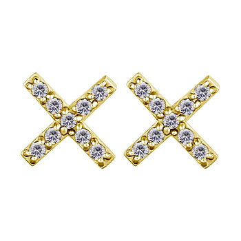 Earring X with Crystals - 18K Gold PVD