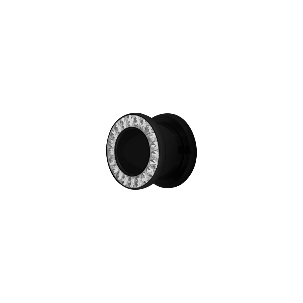 Fleshtunnel - Stora 6-16 mm - stål - svart med vita kristaller