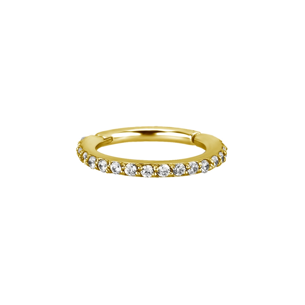 Clicker - 18 K guld - exklusiv piercingring med kristaller 1,0 x 6 mm