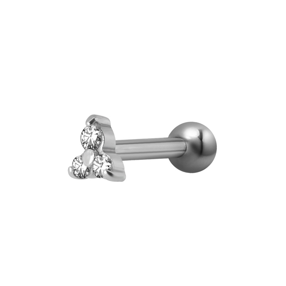Barbell  trinity - 1,2 mm - 3 st vita kristaller - stål