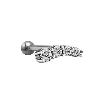 Barbell böjd modell - vänster - 1,2 mm - 6 mm - vita kristaller