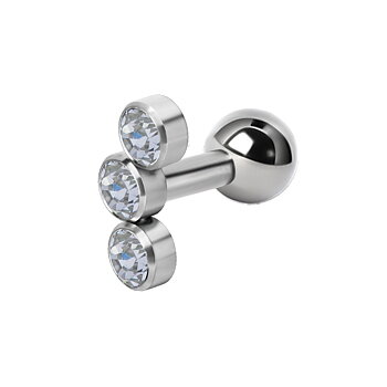 Barbell rund fattning - 3 st vita kristaller - titan