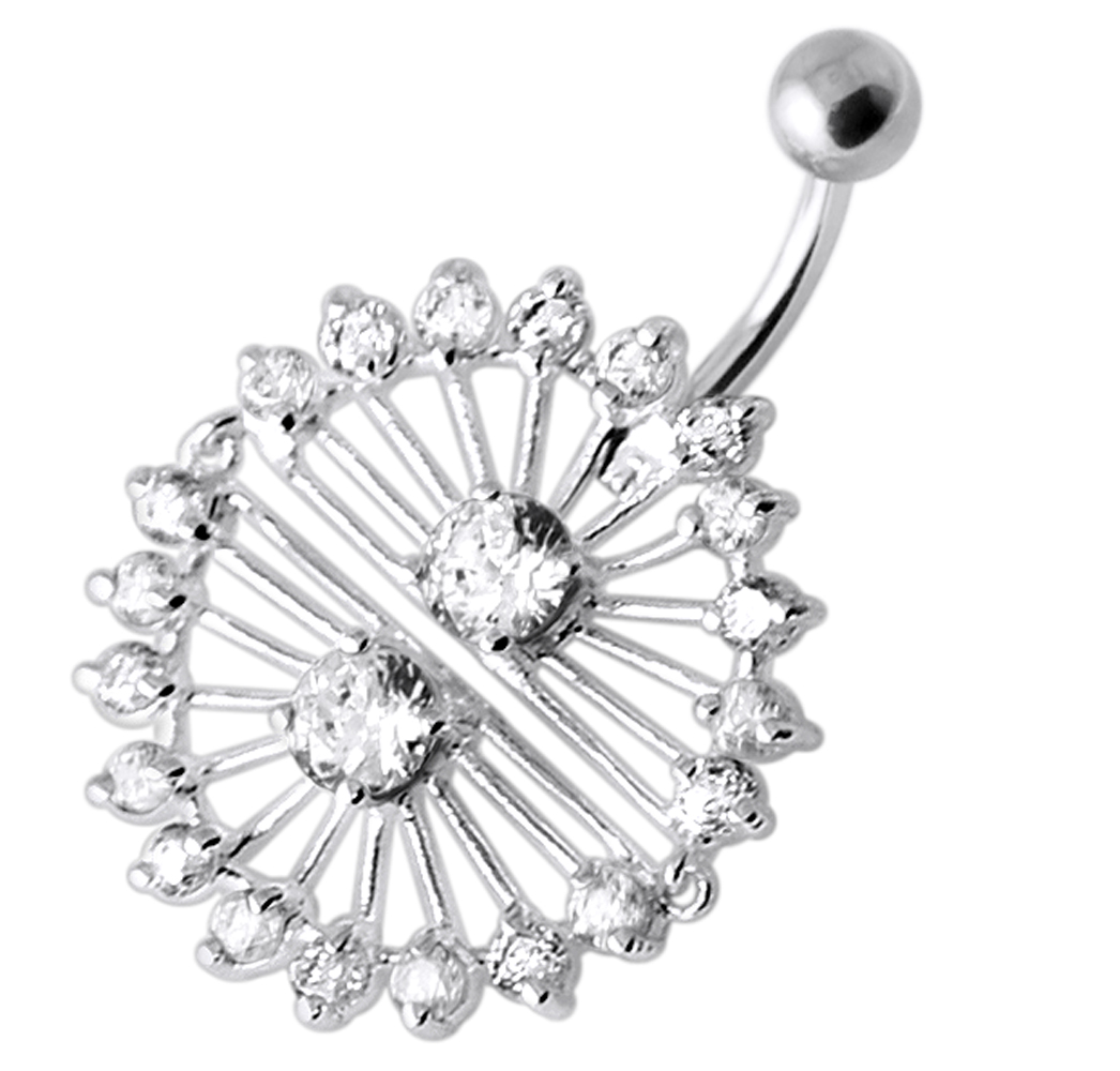 Navelpiercing - stor blomma med kristaller