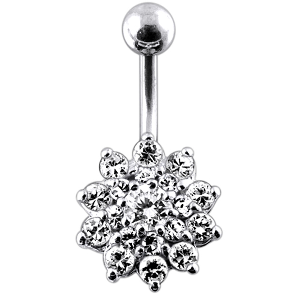 Navelpiercing - blomma med kristaller