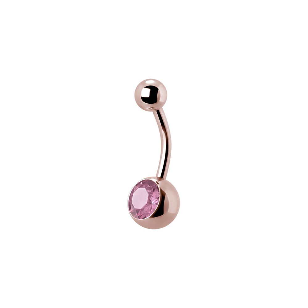 Navelpiercing - 1,6 mm - Roséguld - Enkel vit kristall - 4