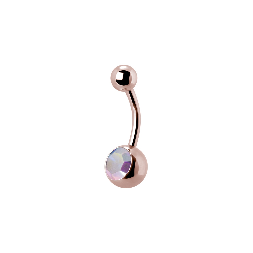 Navelpiercing - 1,6 mm - Roséguld - Enkel vit kristall - 2
