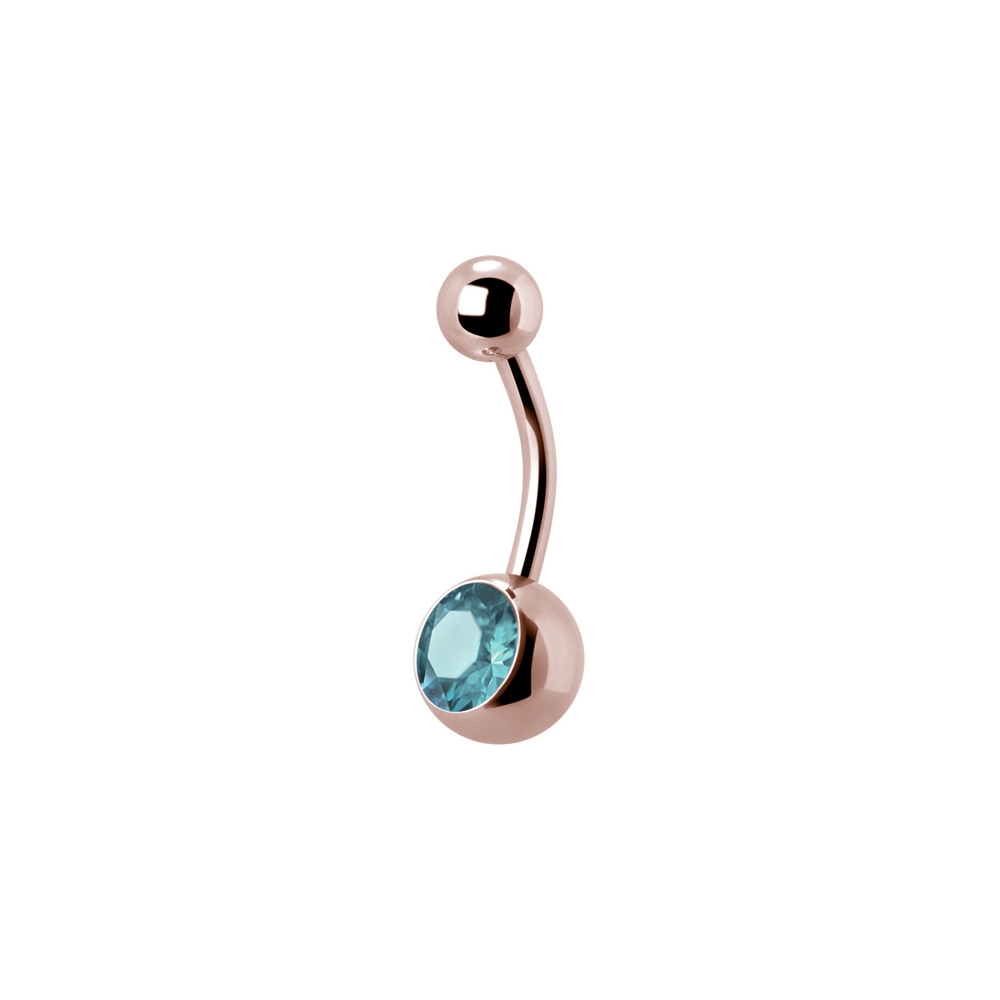 Navelpiercing - 1,6 mm - Roséguld - Enkel vit kristall - 3