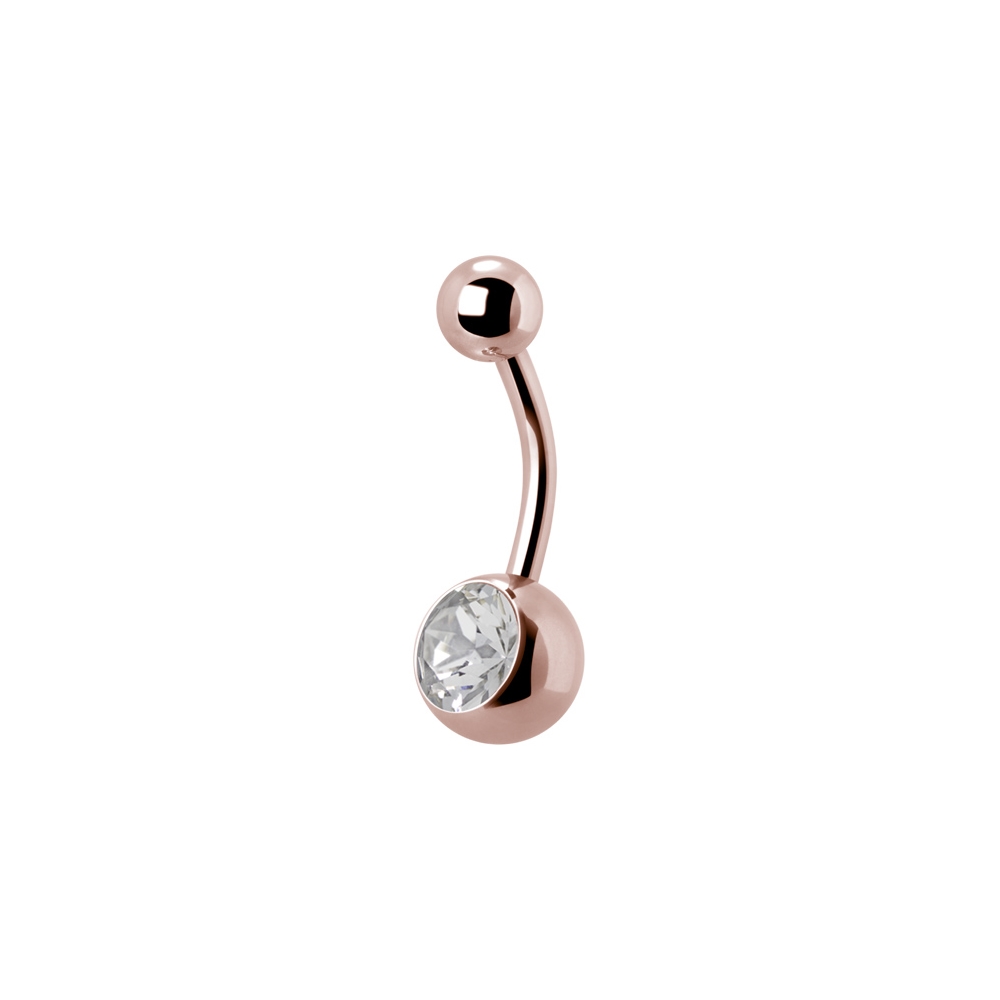 Navelpiercing - 1,6 mm - Roséguld - Enkel vit kristall